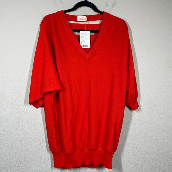 SC by Spring & Clifton Medium Cut Out Back Dolman Sleeves Top Red Cotton V Neck - Picture 1 of 8
